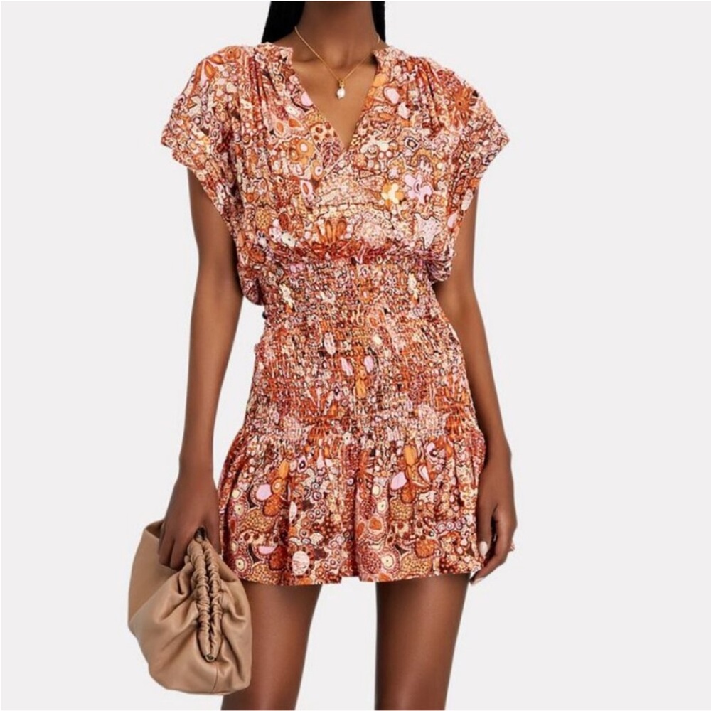 A.L.C. Carly Smocked Floral Dress - pink orange- size 4